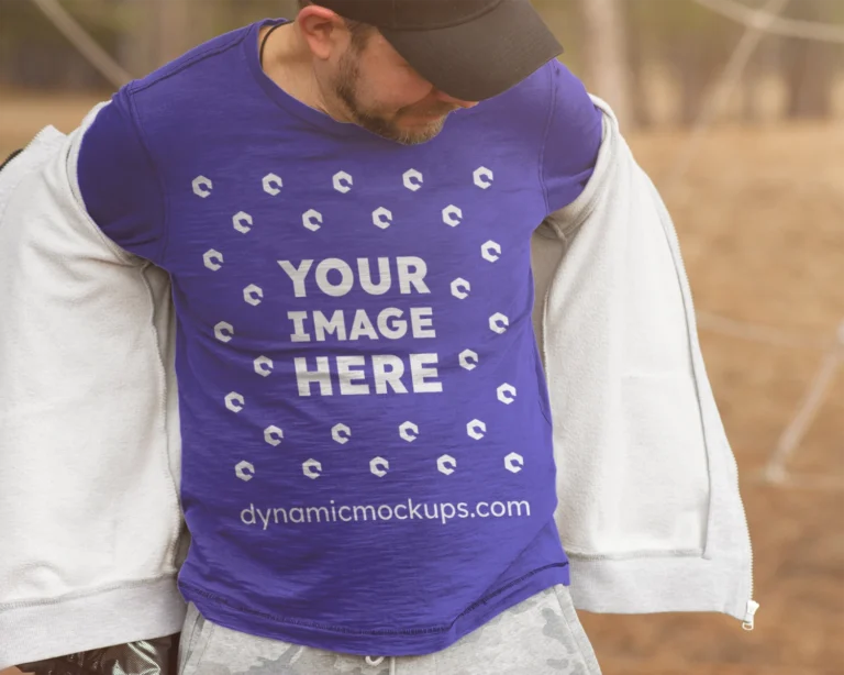 Man Wearing Blue Sweatshirt Mockup Front View Template