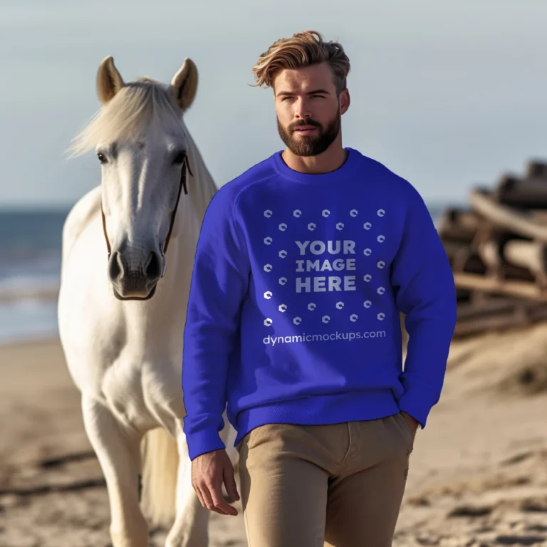 Man Wearing Blue Sweatshirt Mockup Front View Template