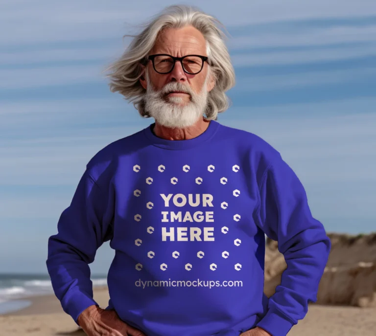 Man Wearing Blue Sweatshirt Mockup Front View Template