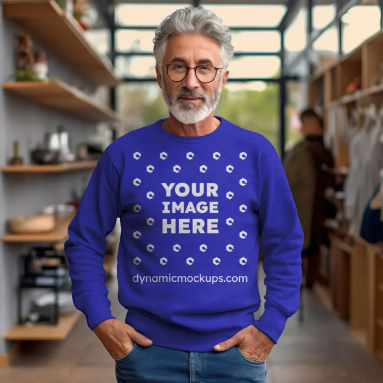 Man Wearing Blue Sweatshirt Mockup Front View Template