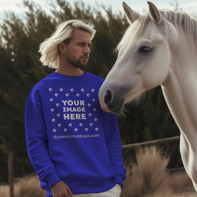 Man Wearing Blue Sweatshirt Mockup Front View Template