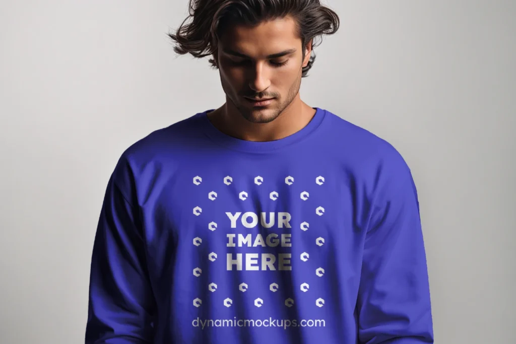 Man Wearing Blue Sweatshirt Mockup Front View Template