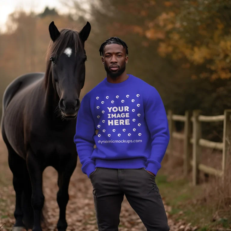 Man Wearing Blue Sweatshirt Mockup Front View Template