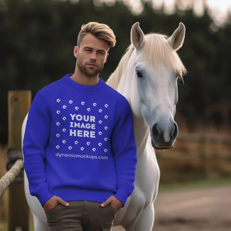 Man Wearing Blue Sweatshirt Mockup Front View Template