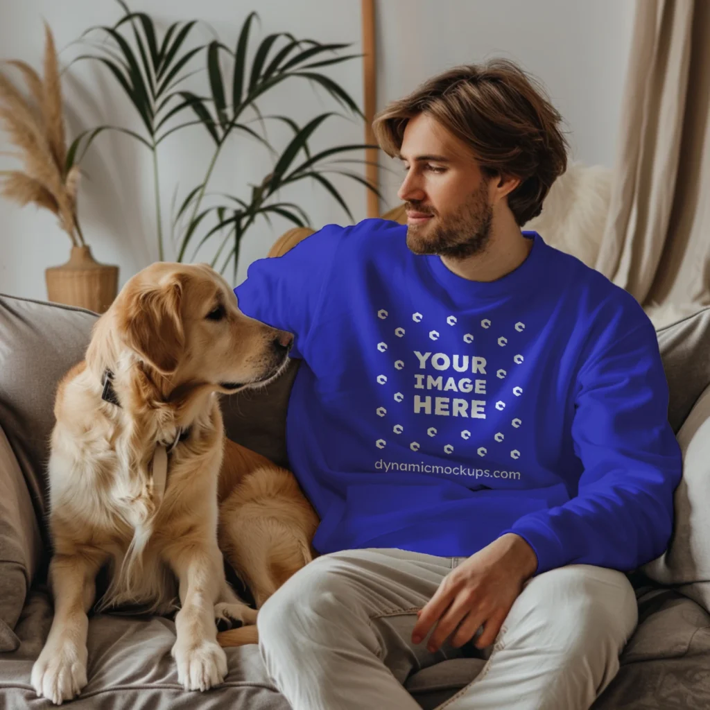 Man Wearing Blue Sweatshirt Mockup Front View Template