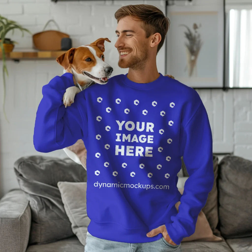 Man Wearing Blue Sweatshirt Mockup Front View Template