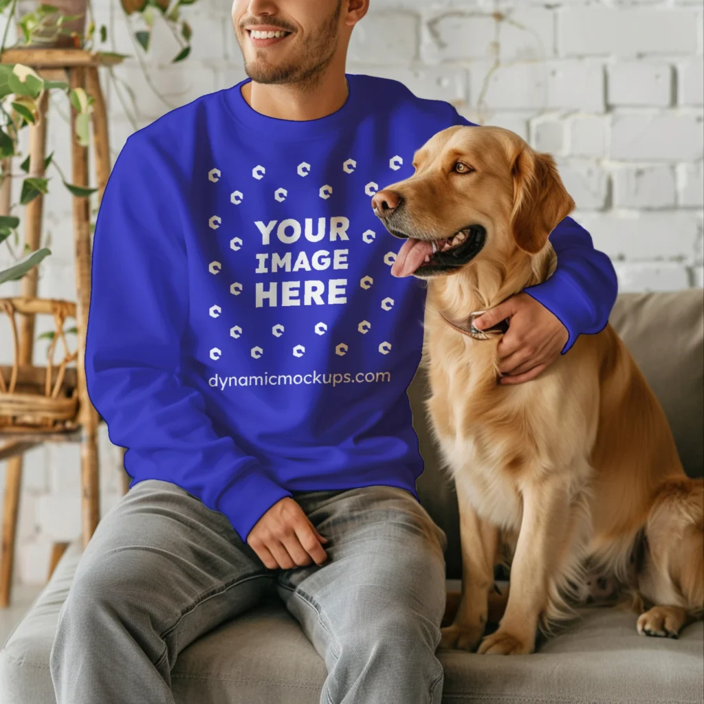 Man Wearing Blue Sweatshirt Mockup Front View Template