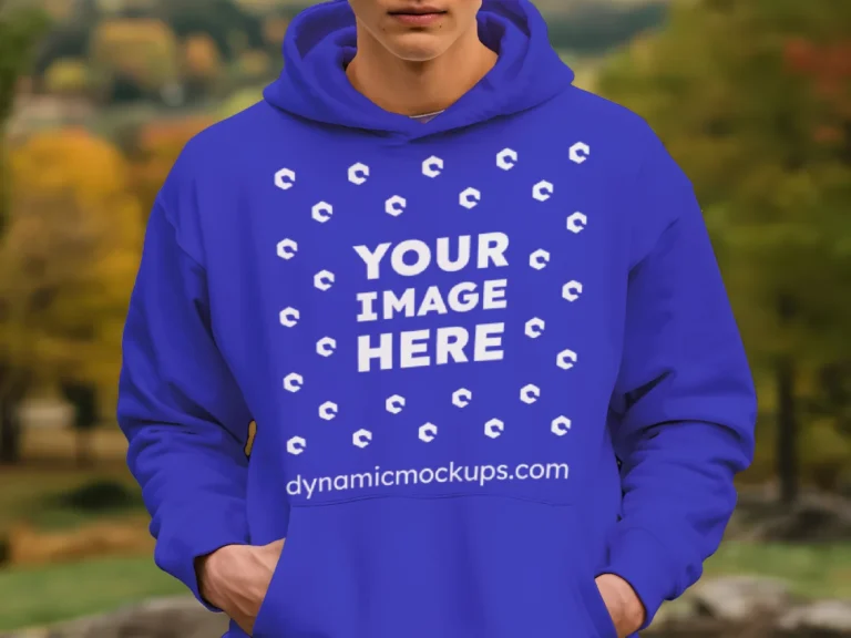 Man Wearing Blue Hoodie Mockup Front View Template