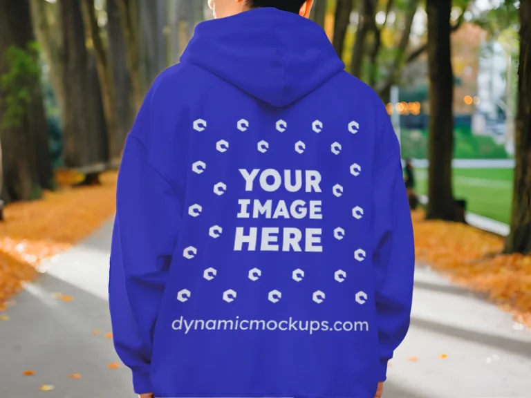 Man Wearing Blue Hoodie Mockup Back View Template