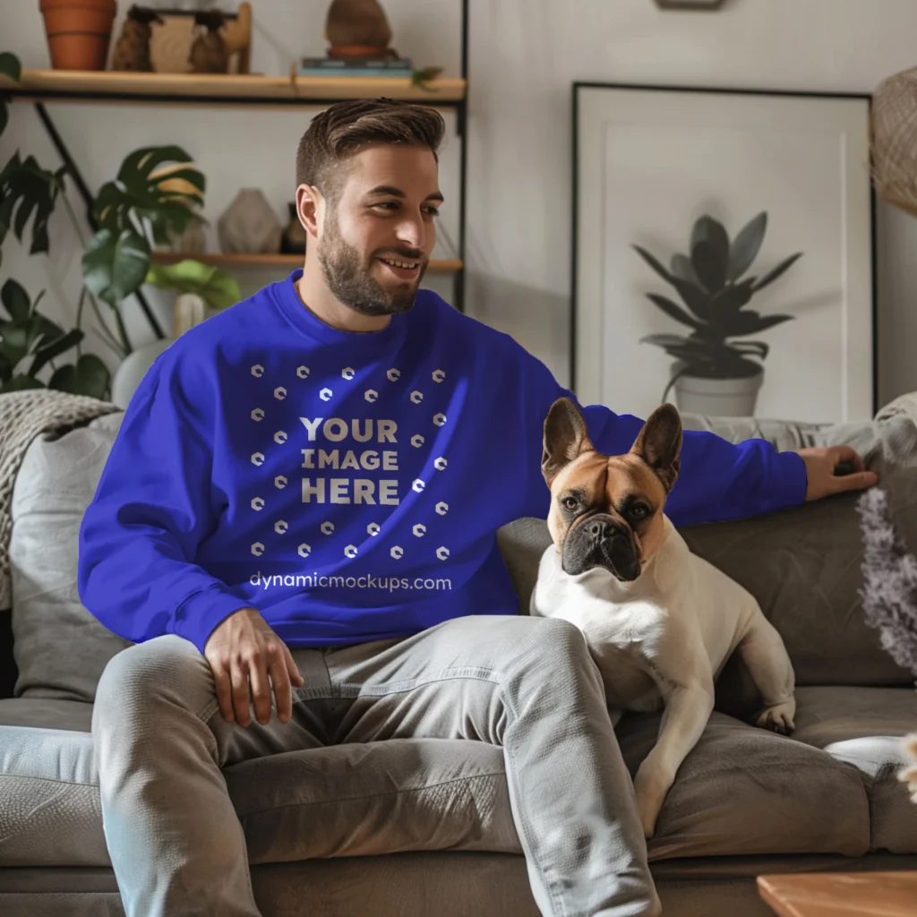 Man Wearing Blue Sweatshirt Mockup Front View Template