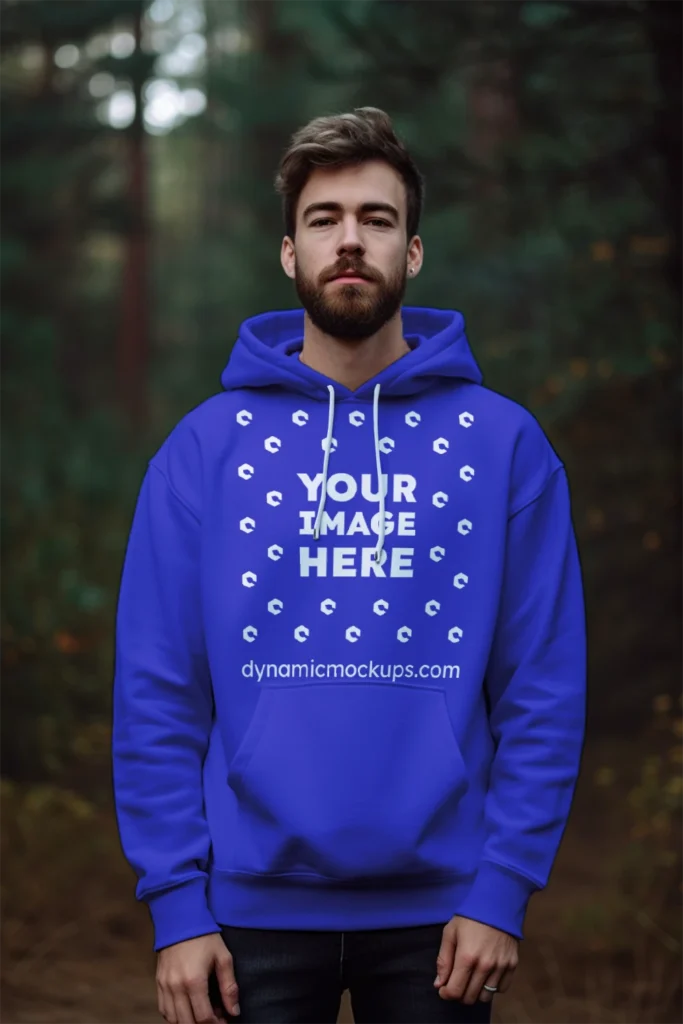 Man Wearing Blue Hoodie Mockup Front View Template