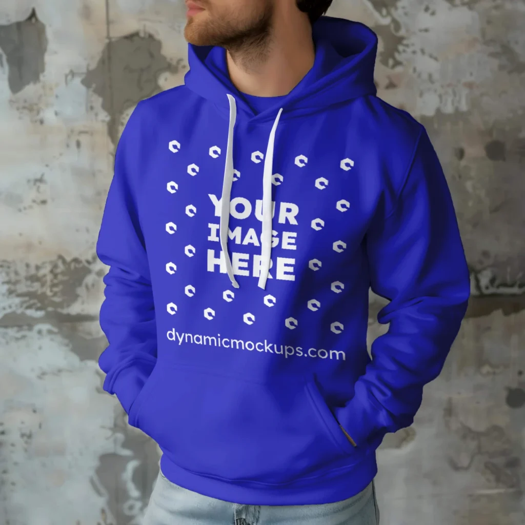 Man Wearing Blue Hoodie Mockup Front View Template