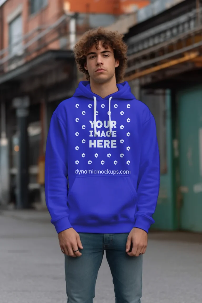 Man Wearing Blue Hoodie Mockup Front View Template