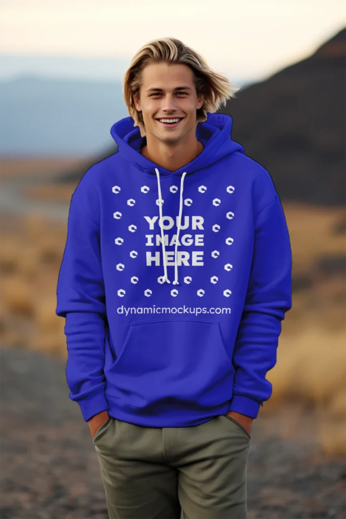 Man Wearing Blue Hoodie Mockup Front View Template