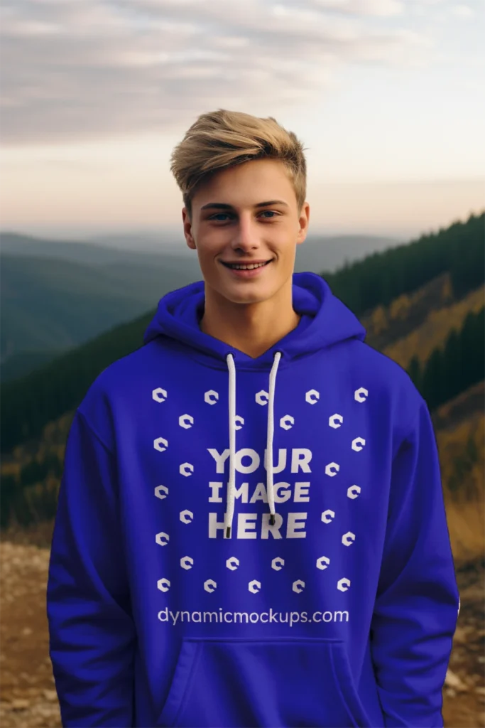 Man Wearing Blue Hoodie Mockup Front View Template