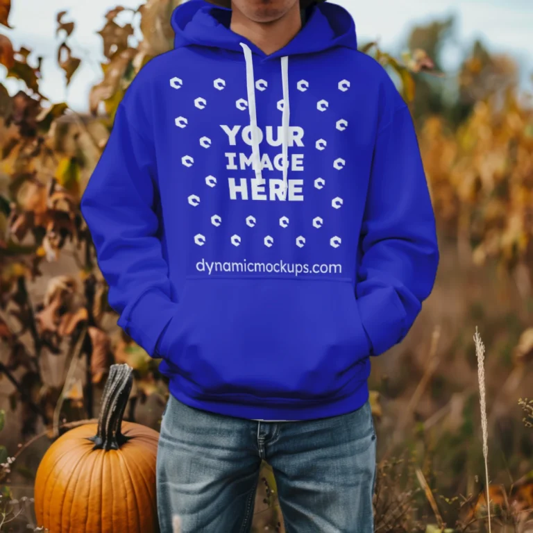 Man Wearing Blue Hoodie Mockup Front View Template