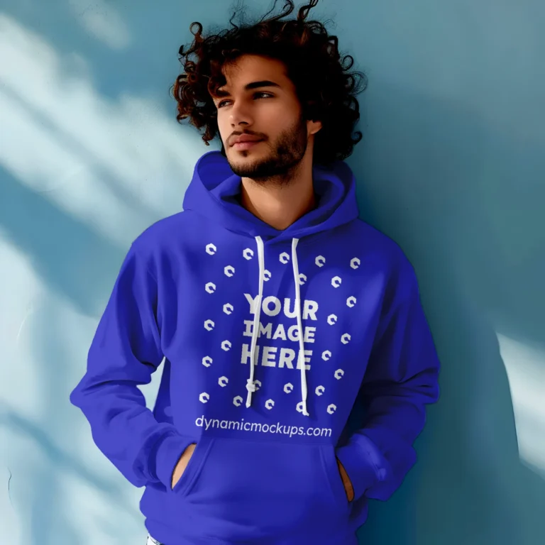 Man Wearing Blue Hoodie Mockup Front View Template