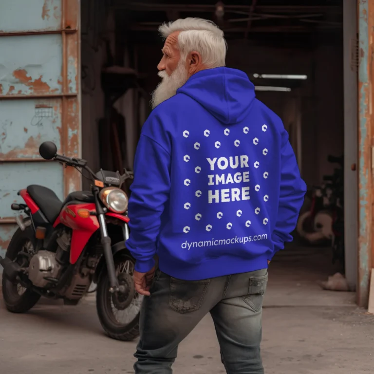 Man Wearing Blue Hoodie Mockup Back View Template