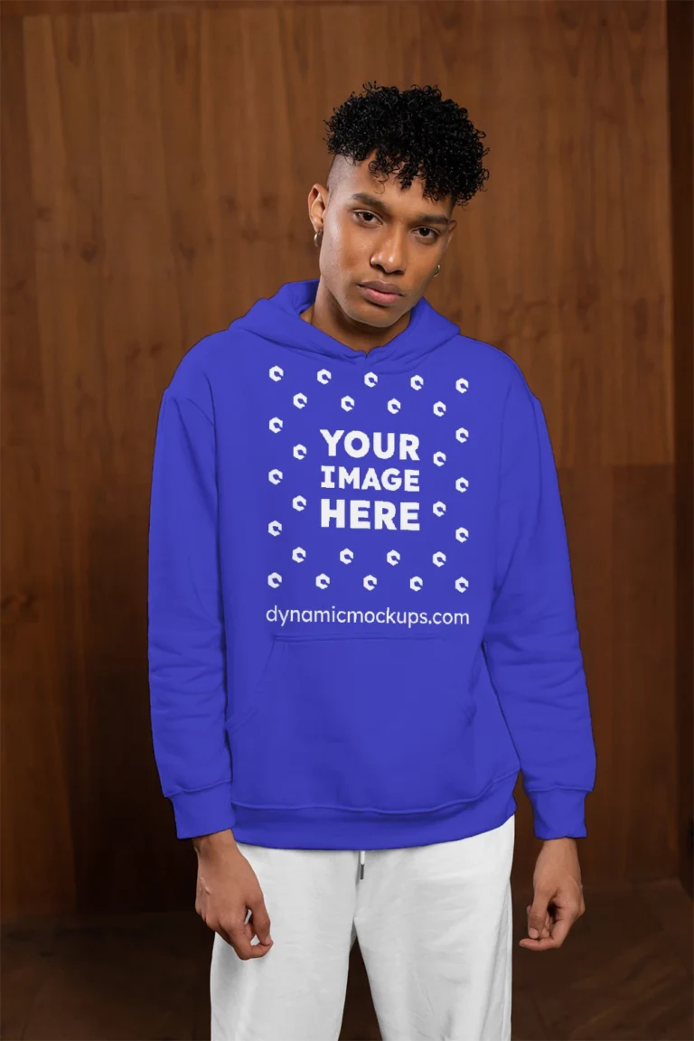 Man Wearing Blue Hoodie Mockup Front View Template