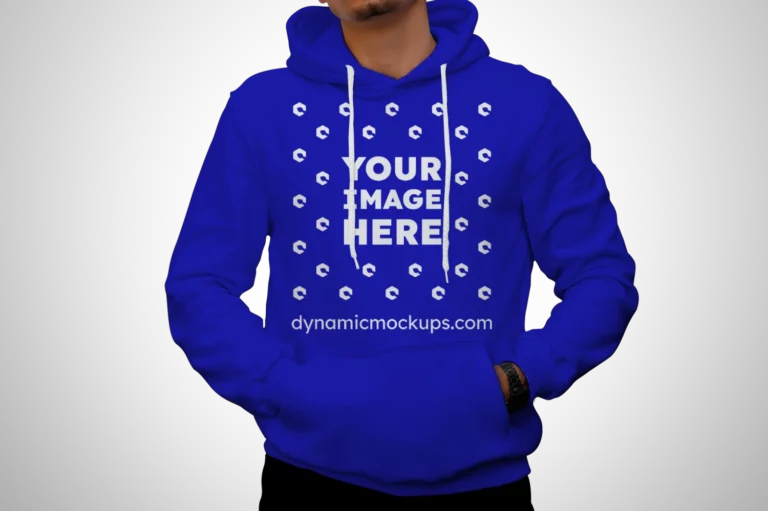 Man Wearing Blue Hoodie Mockup Front View Template