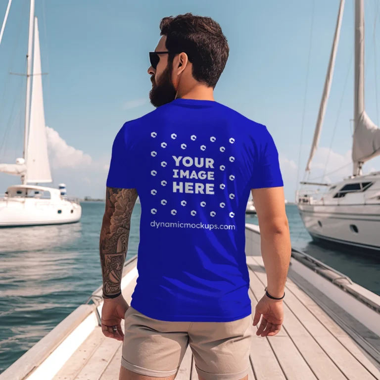 Man Wearing Blue T-shirt Mockup Front View Template