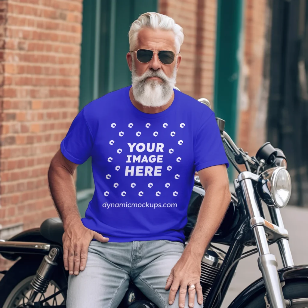 Man Wearing Blue T-shirt Mockup Front View Template