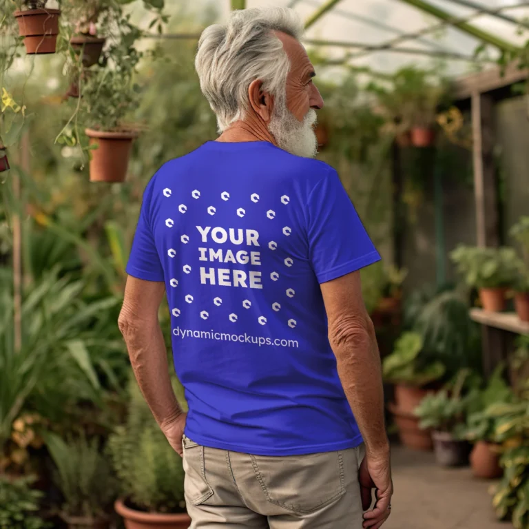 Man Wearing Blue T-shirt Mockup Back View Template