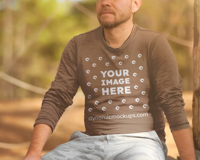 Man Wearing Brown Sweatshirt Mockup Front View Template