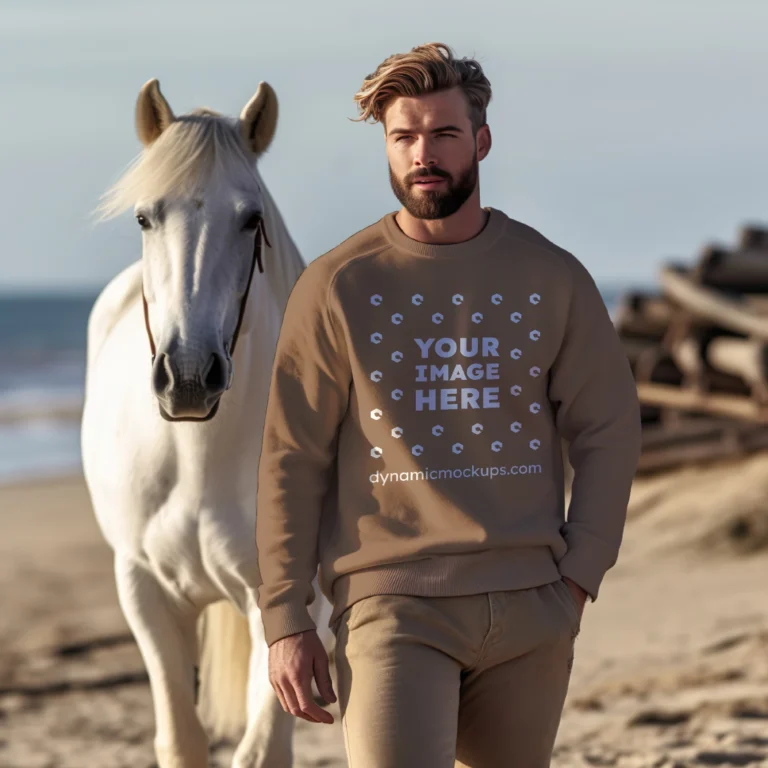 Man Wearing Brown Sweatshirt Mockup Front View Template