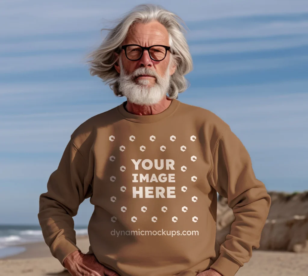 Man Wearing Brown Sweatshirt Mockup Front View Template