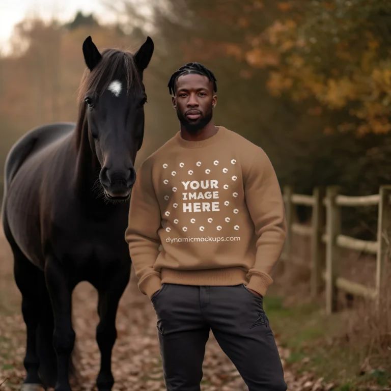 Man Wearing Brown Sweatshirt Mockup Front View Template