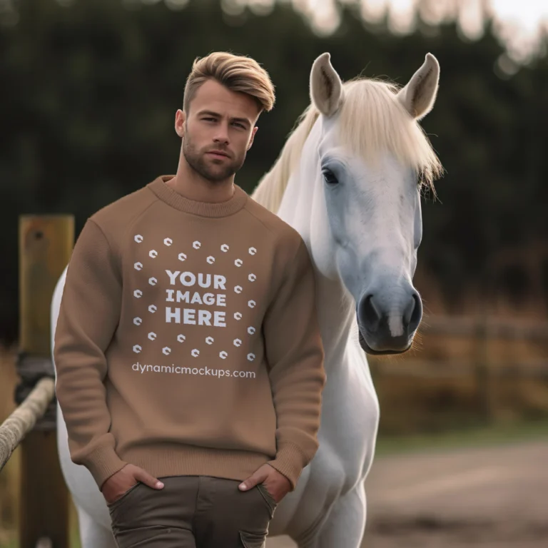 Man Wearing Brown Sweatshirt Mockup Front View Template