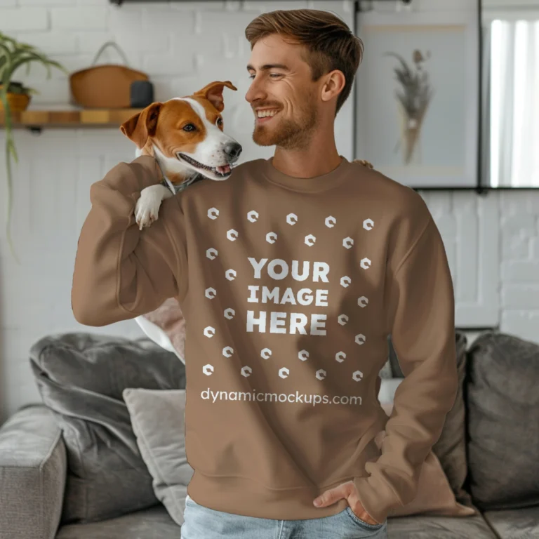 Man Wearing Brown Sweatshirt Mockup Front View Template