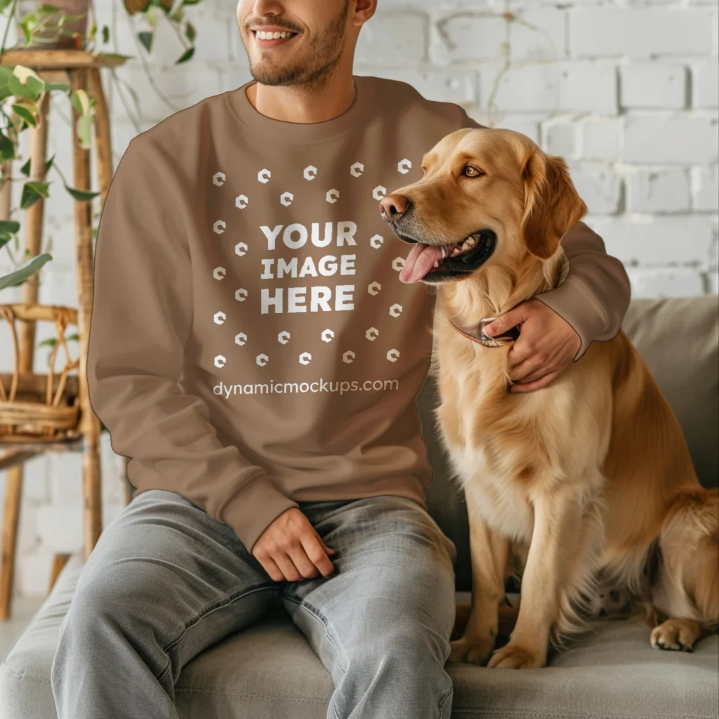 Man Wearing Brown Sweatshirt Mockup Front View Template