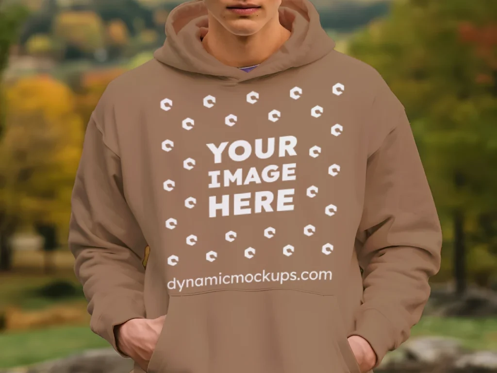 Man Wearing Brown Hoodie Mockup Front View Template