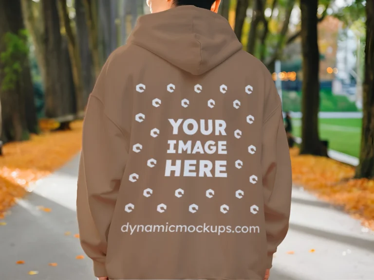 Man Wearing Brown Hoodie Mockup Back View Template