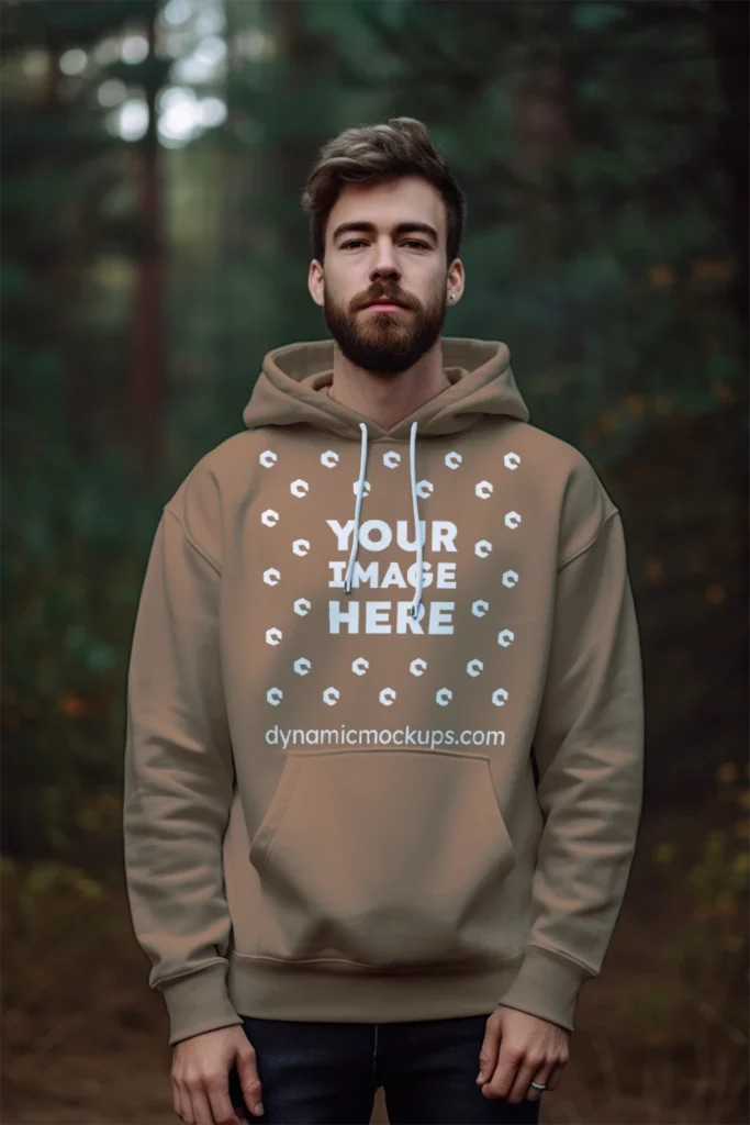 Man Wearing Brown Hoodie Mockup Front View Template