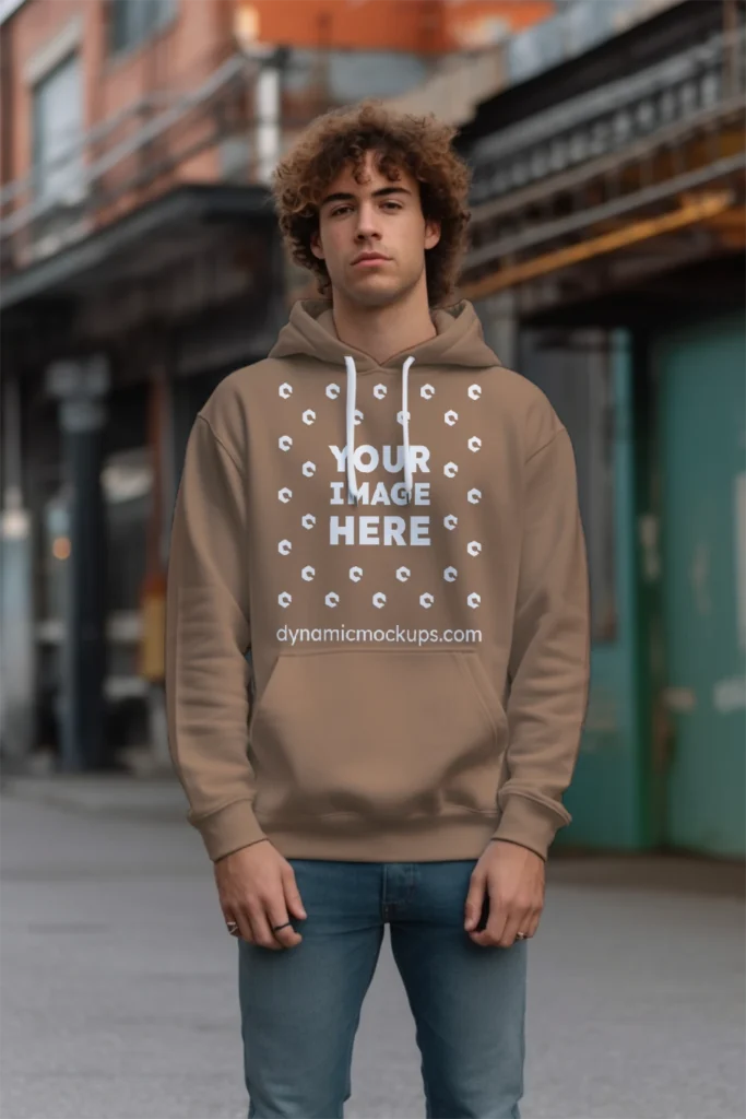 Man Wearing Brown Hoodie Mockup Front View Template