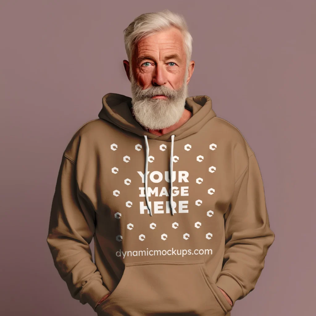 Man Wearing Brown Hoodie Mockup Front View Template