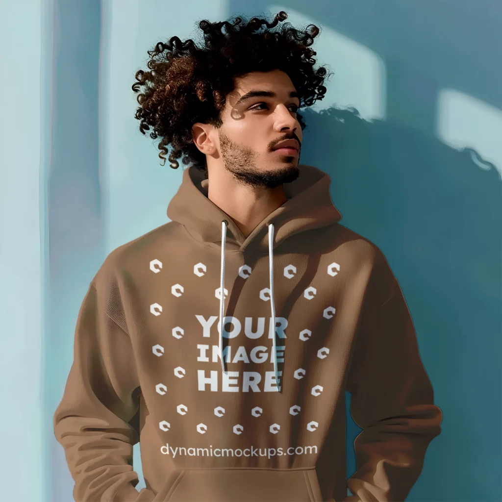 Man Wearing Brown Hoodie Mockup Front View Template