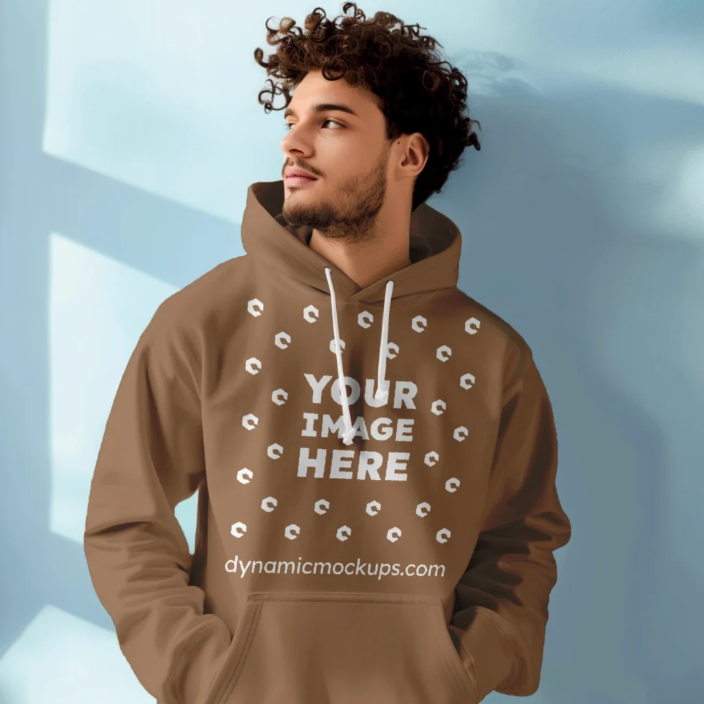 Man Wearing Brown Hoodie Mockup Front View Template