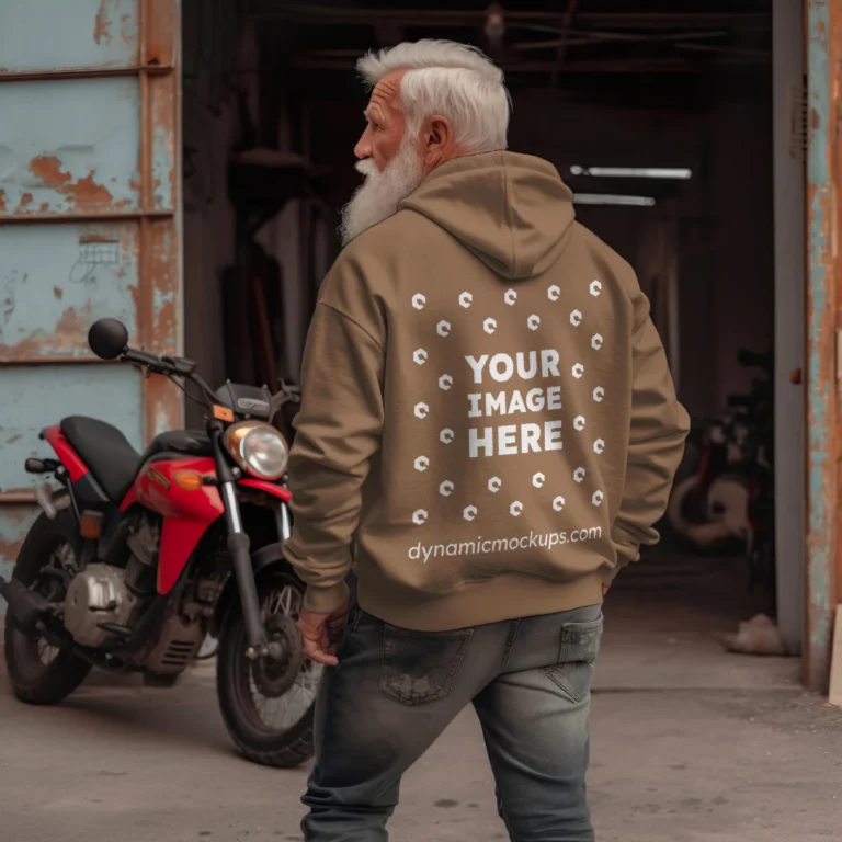 Man Wearing Brown Hoodie Mockup Back View Template