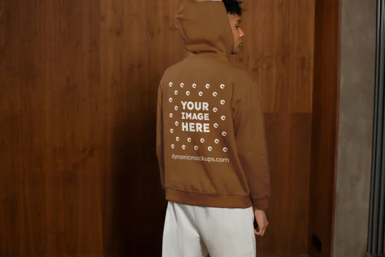 Man Wearing Brown Hoodie Mockup Back View Template