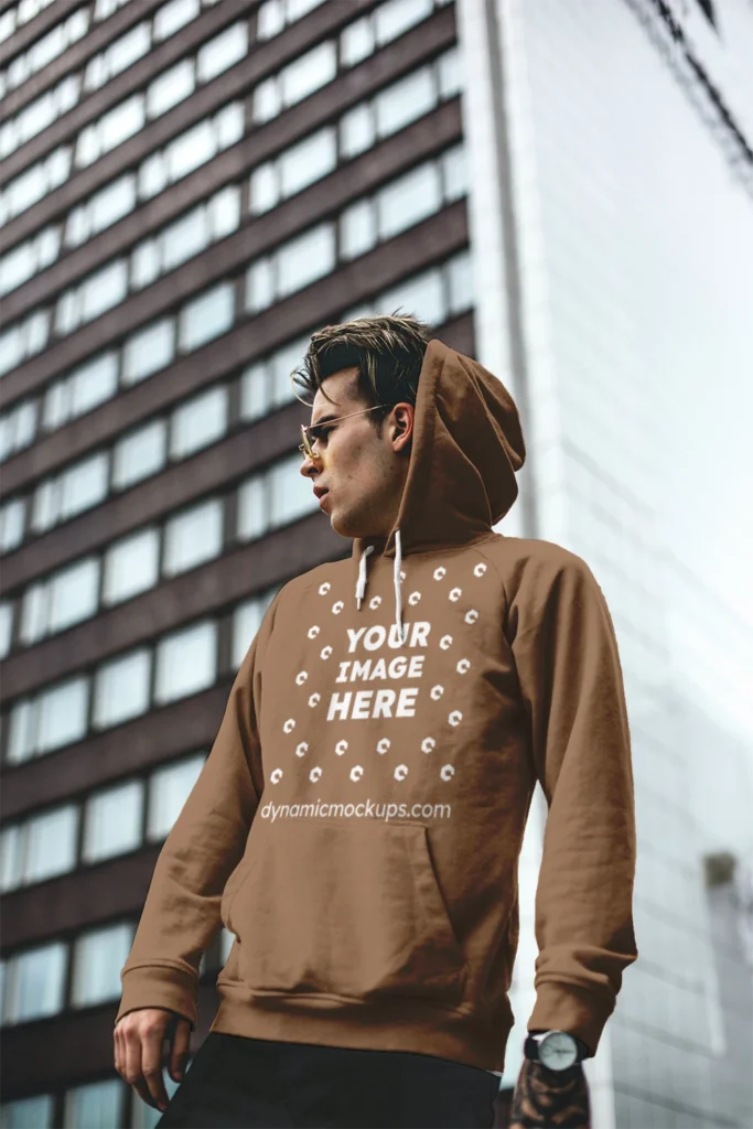 Man Wearing Brown Hoodie Mockup Front View Template