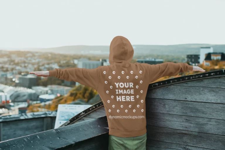 Man Wearing Brown Hoodie Mockup Back View Template