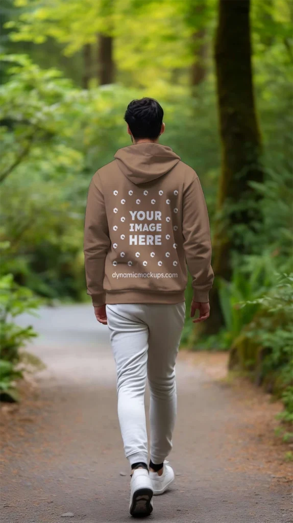 Man Wearing Brown Hoodie Mockup Back View Template