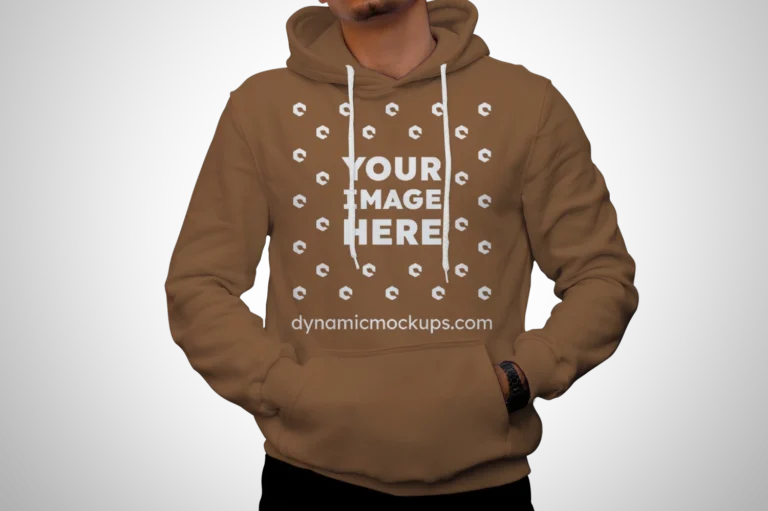 Man Wearing Brown Hoodie Mockup Front View Template