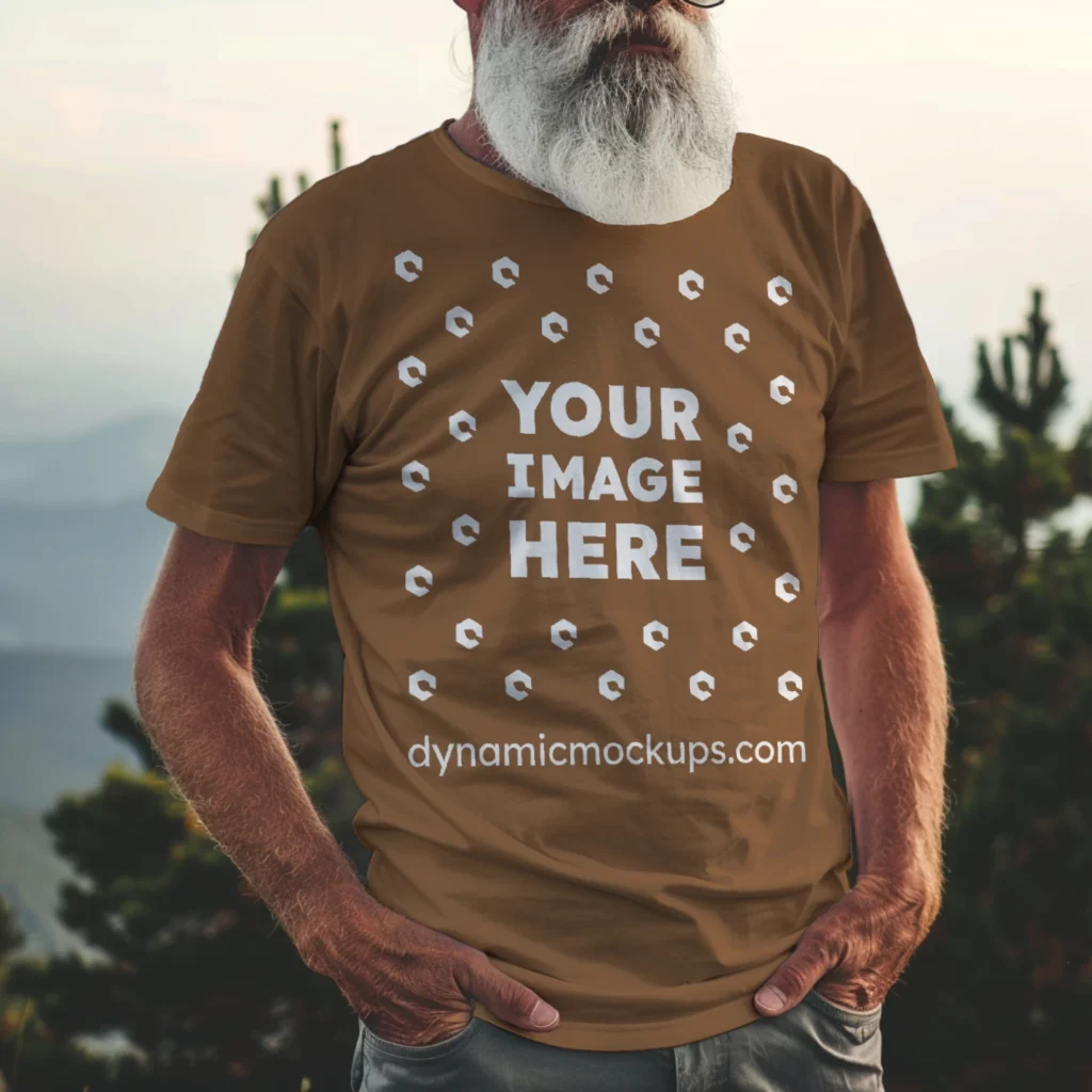 Man Wearing Brown T-shirt Mockup Front View Template