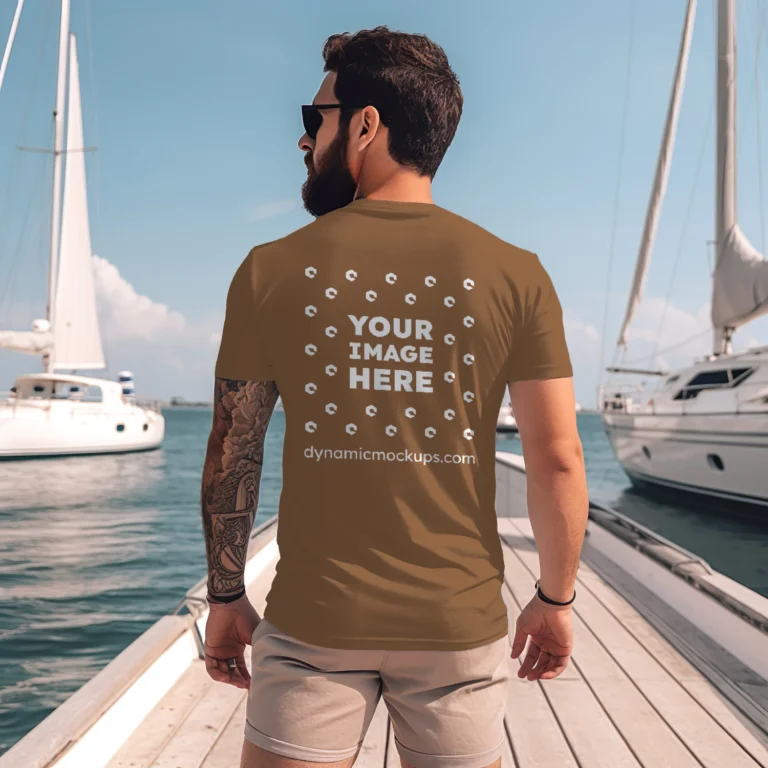 Man Wearing Brown T-shirt Mockup Front View Template