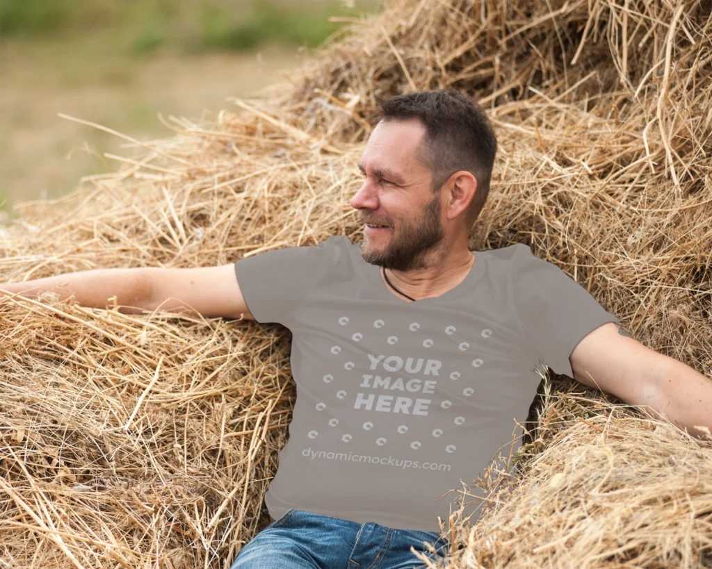 Man Wearing Brown T-shirt Mockup Front View Template